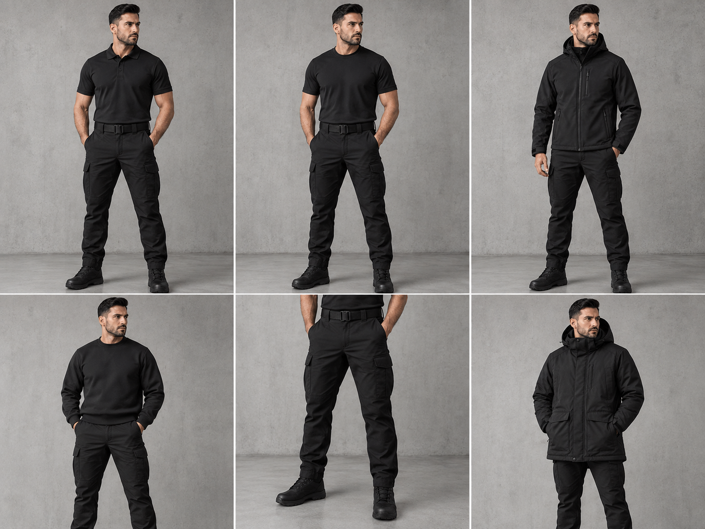 Pack PRO : polo, t-shirt, softshell, sweat, pantalon et parka noirs