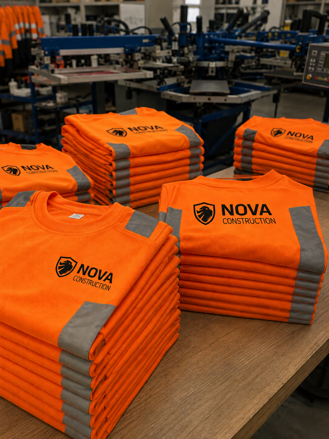 T-shirts haute visibilité Nova Construction — sérigraphie noire
